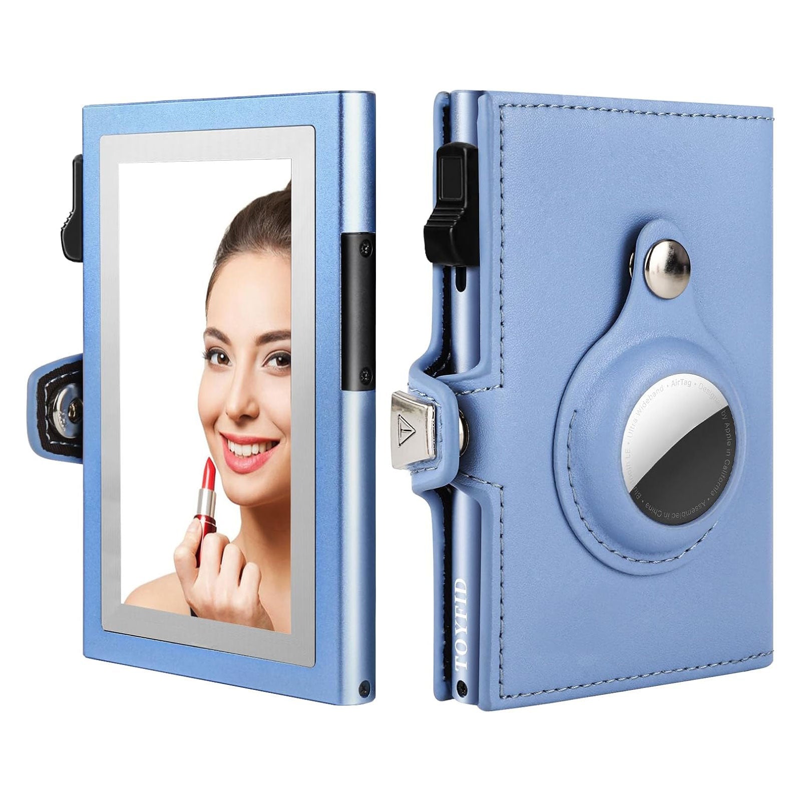 Women Wallet for Airtag, Small Pretty Wallet with Mirror for Women,Pop Up Wallet Compatible with Airtag, Tri-fold Genuine Leather Wallet Women with Mirror-6