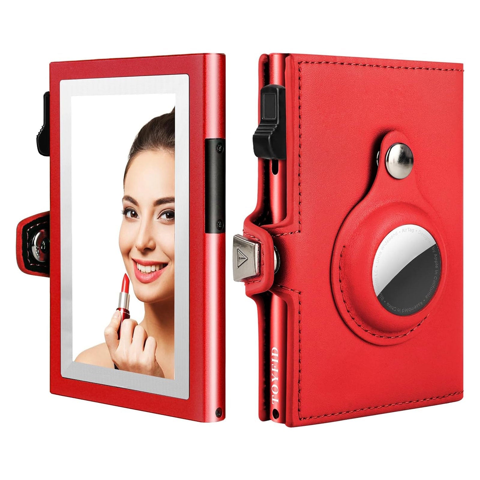 Women Wallet for Airtag, Small Pretty Wallet with Mirror for Women,Pop Up Wallet Compatible with Airtag, Tri-fold Genuine Leather Wallet Women with Mirror-0