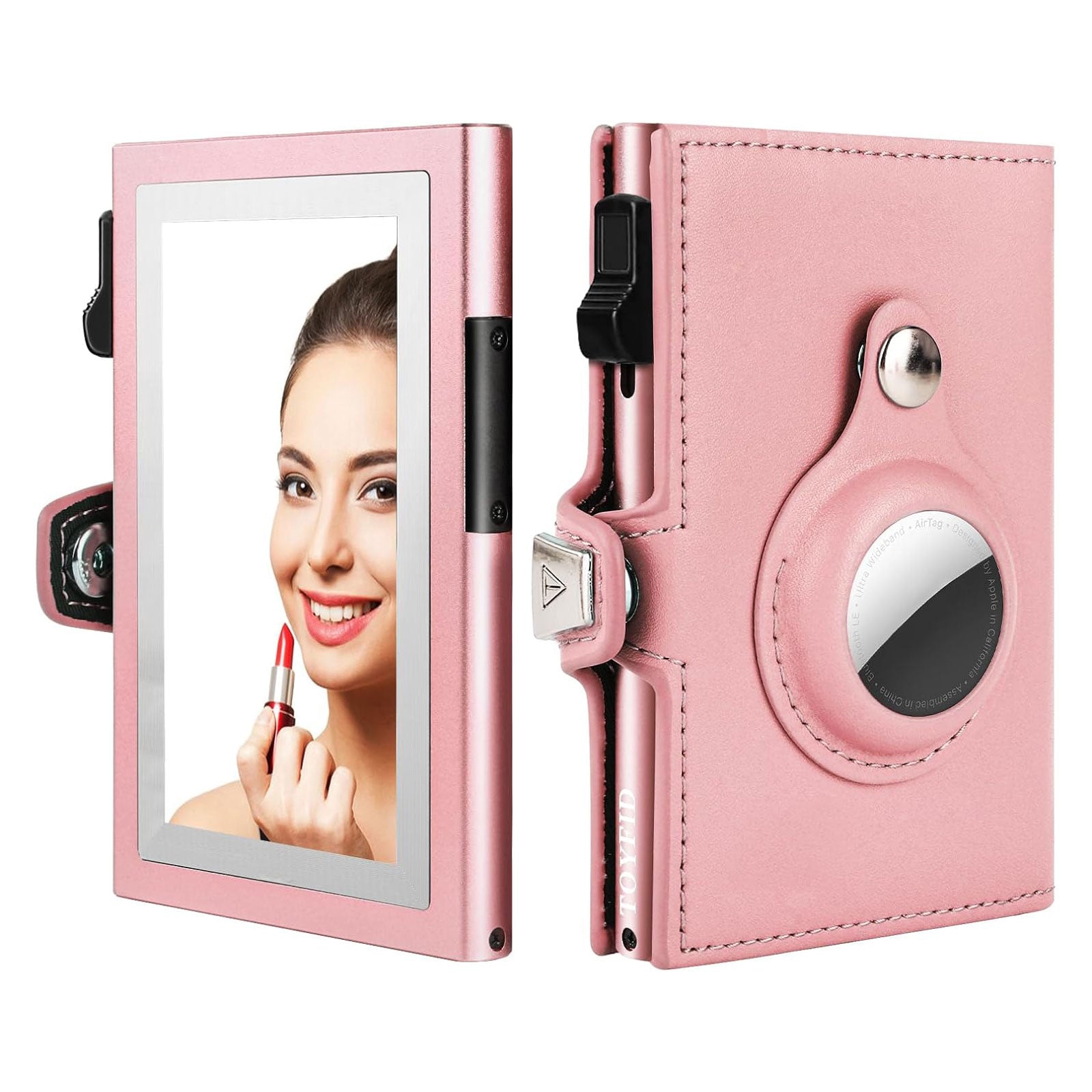 Women Wallet for Airtag, Small Pretty Wallet with Mirror for Women,Pop Up Wallet Compatible with Airtag, Tri-fold Genuine Leather Wallet Women with Mirror-5