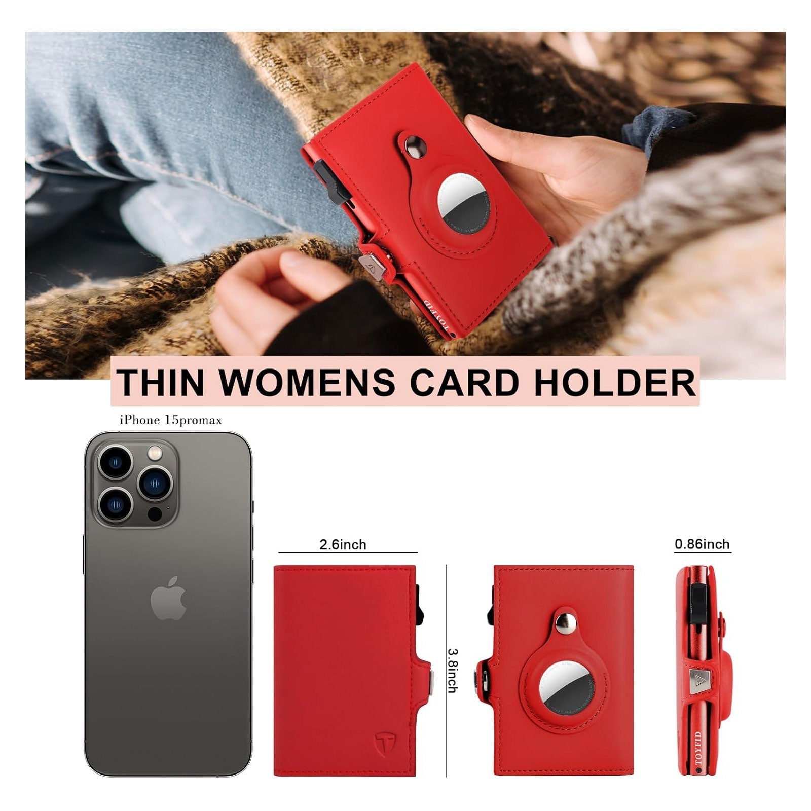 Women Wallet for Airtag, Small Pretty Wallet with Mirror for Women,Pop Up Wallet Compatible with Airtag, Tri-fold Genuine Leather Wallet Women with Mirror-2