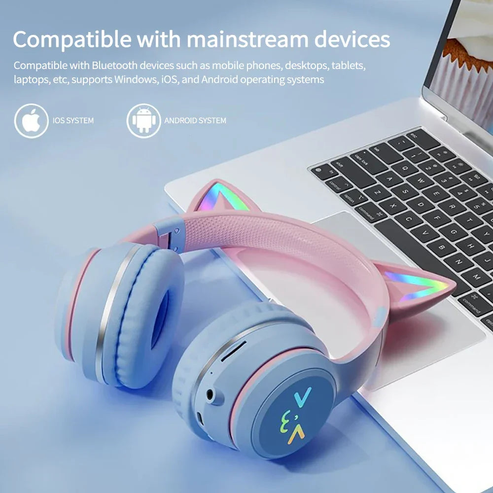 Cat Ear Wireless Bluetooth Headphone Blue