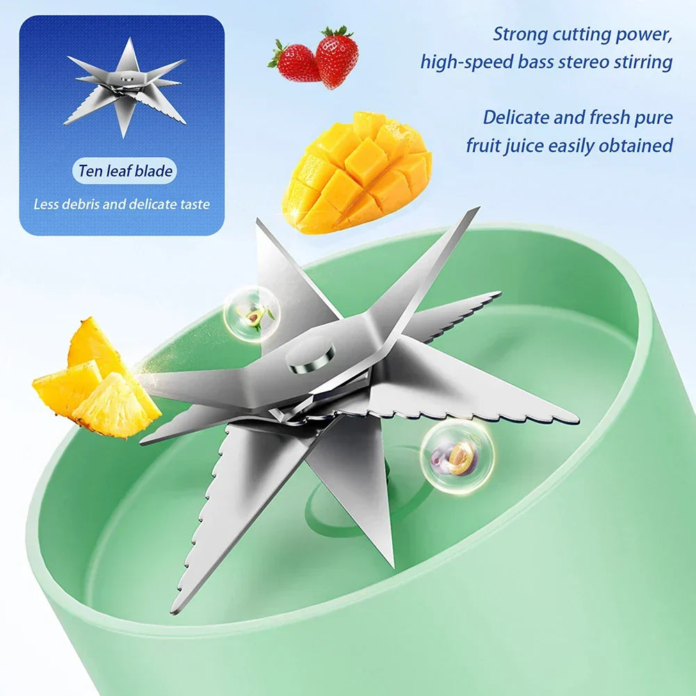 Electric Fruit Juicer Cup 1200ml Wireless Smoothie Blender Green