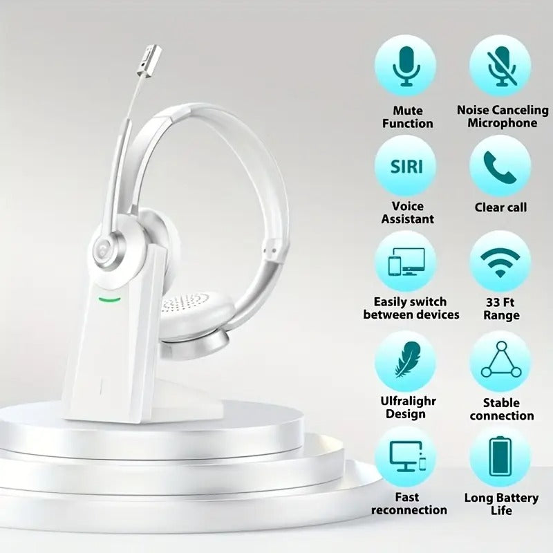 Wireless Headset with Mic and Charging Dock